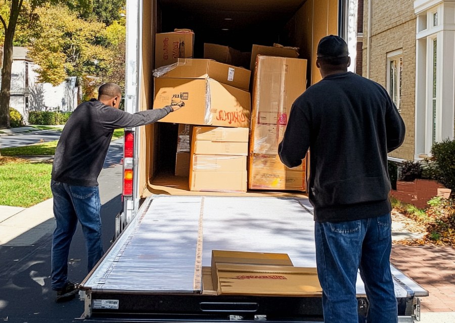 Packed moving truck ready for cross-country transport