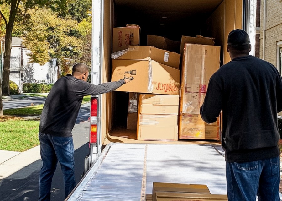 Packed moving truck ready for cross-country transport