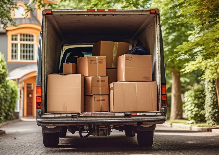 Packed moving truck ready for cross-country transport