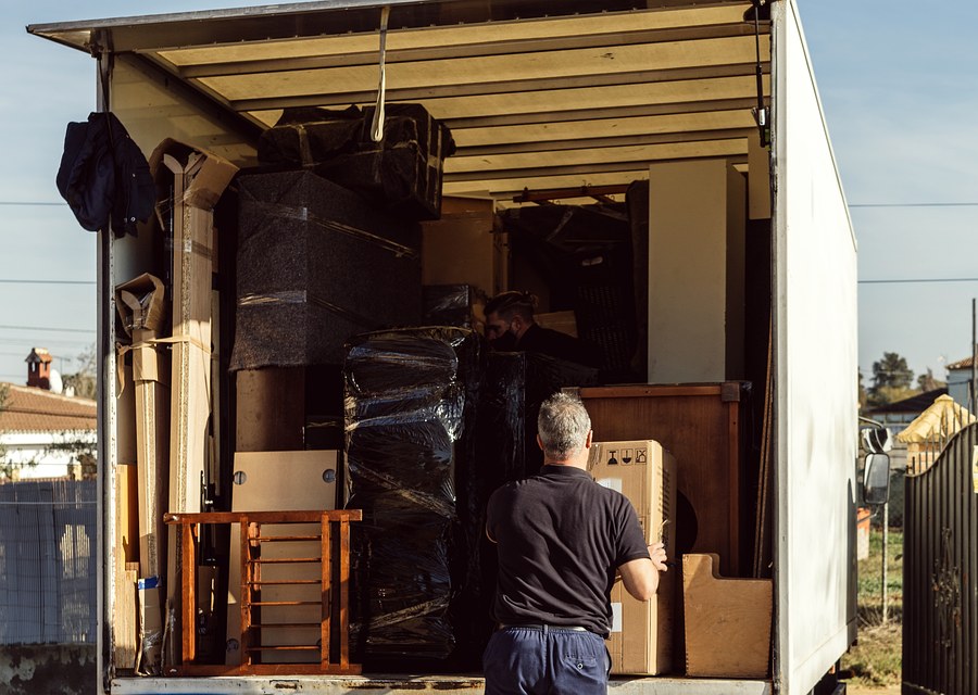 Packed moving truck ready for cross-country transport