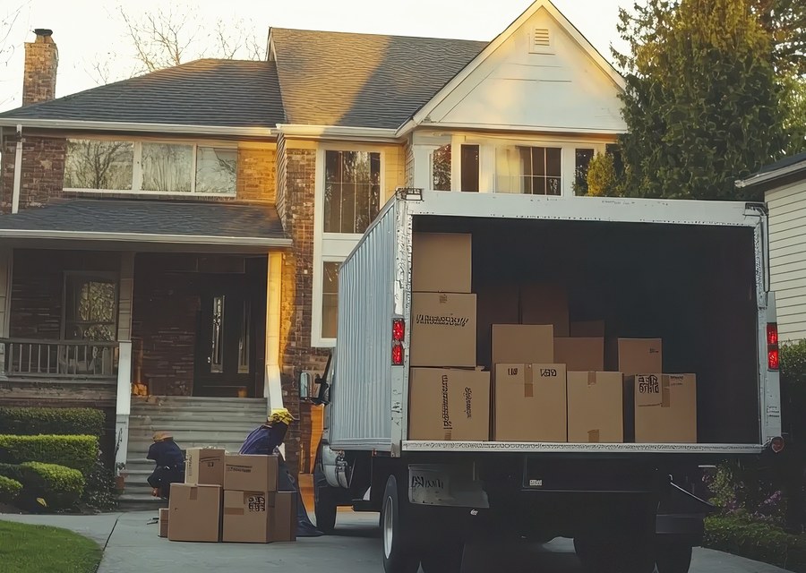 Packed moving truck ready for cross-country transport