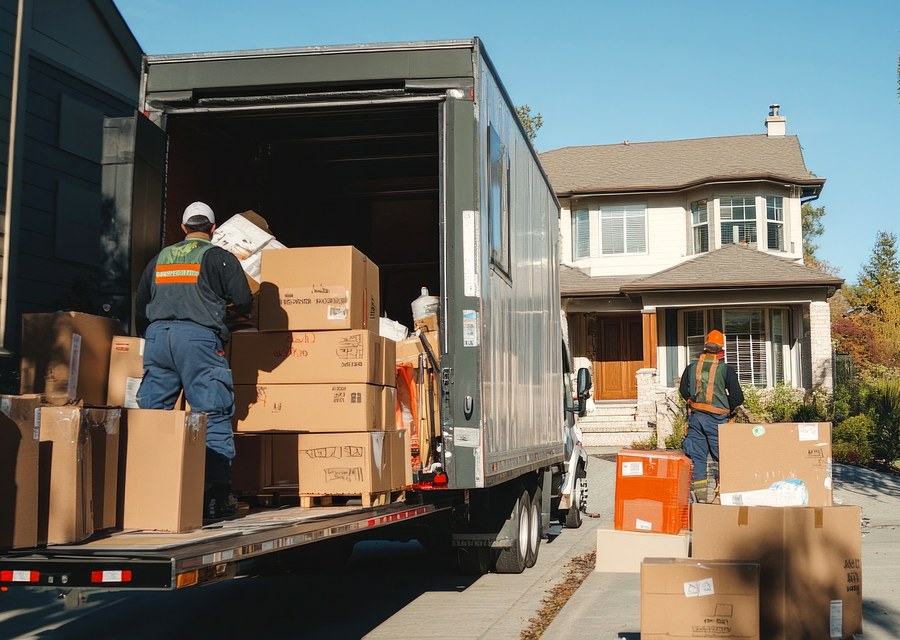 Packed moving truck ready for cross-country transport