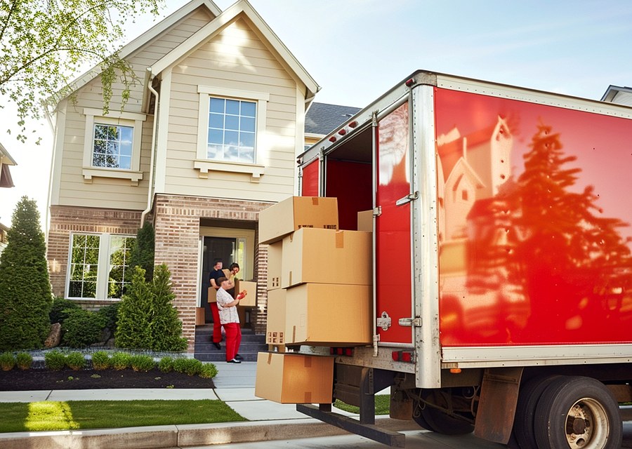 Packed moving truck ready for cross-country transport