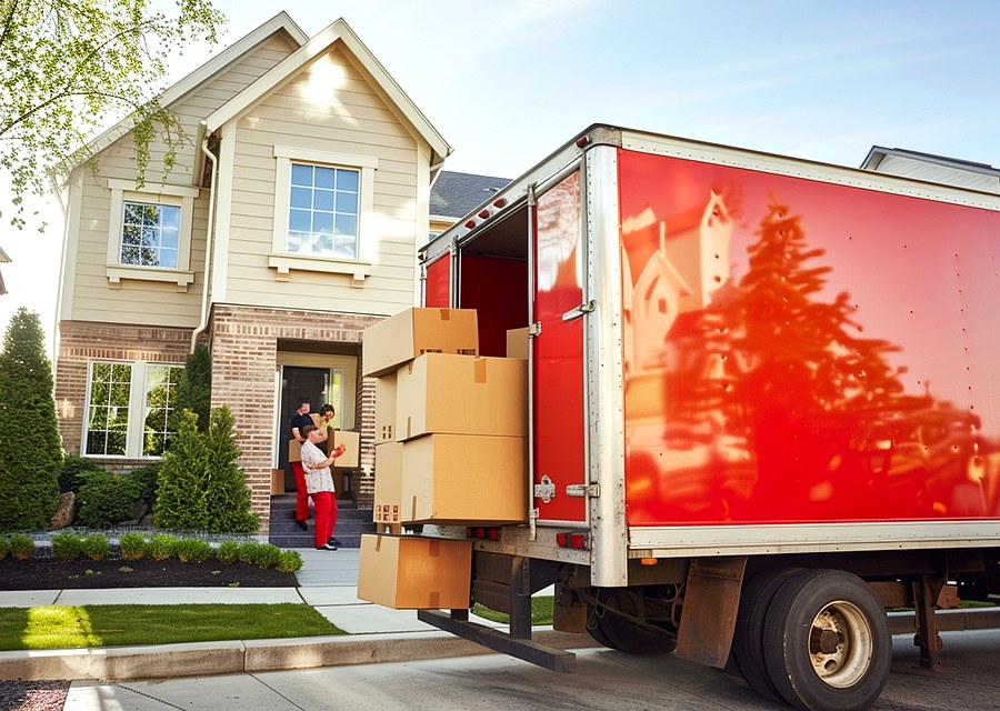 Packed moving truck ready for cross-country transport