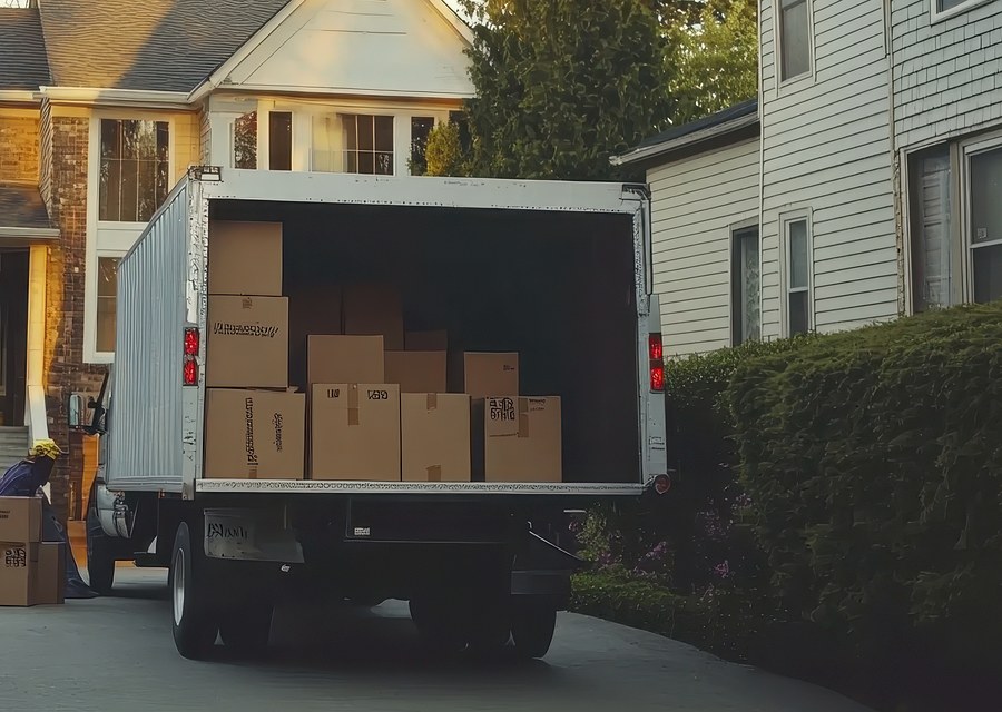 Packed moving truck ready for cross-country transport