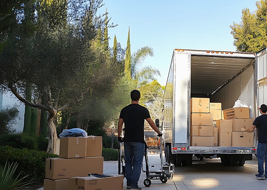 Packed moving truck ready for cross-country transport