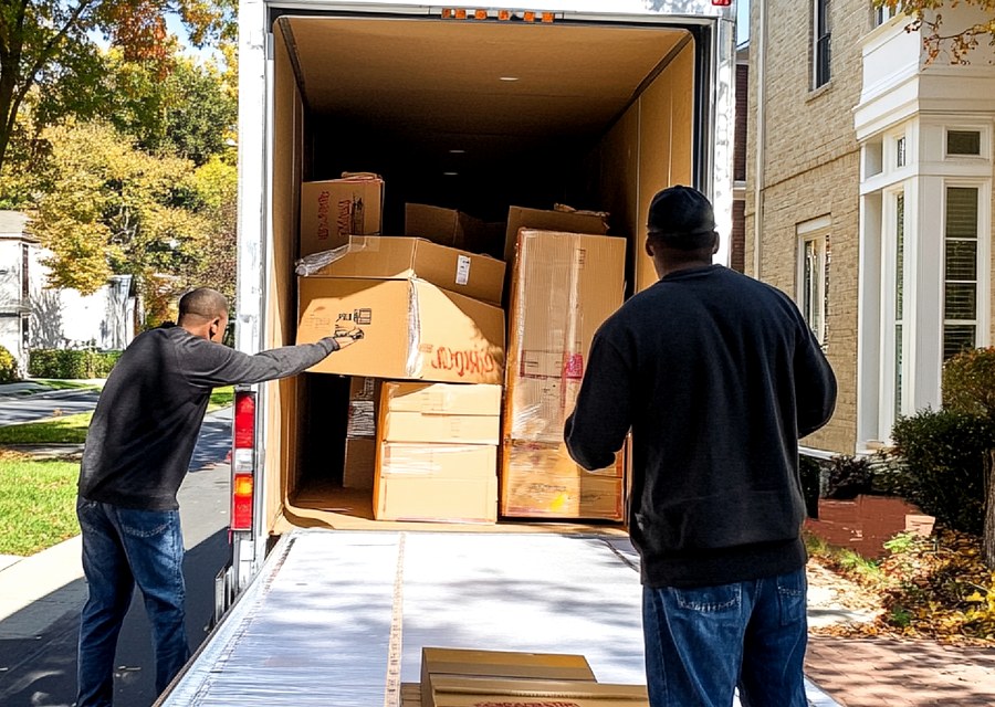 Packed moving truck ready for cross-country transport