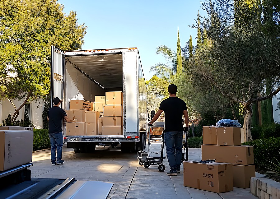 Packed moving truck ready for cross-country transport
