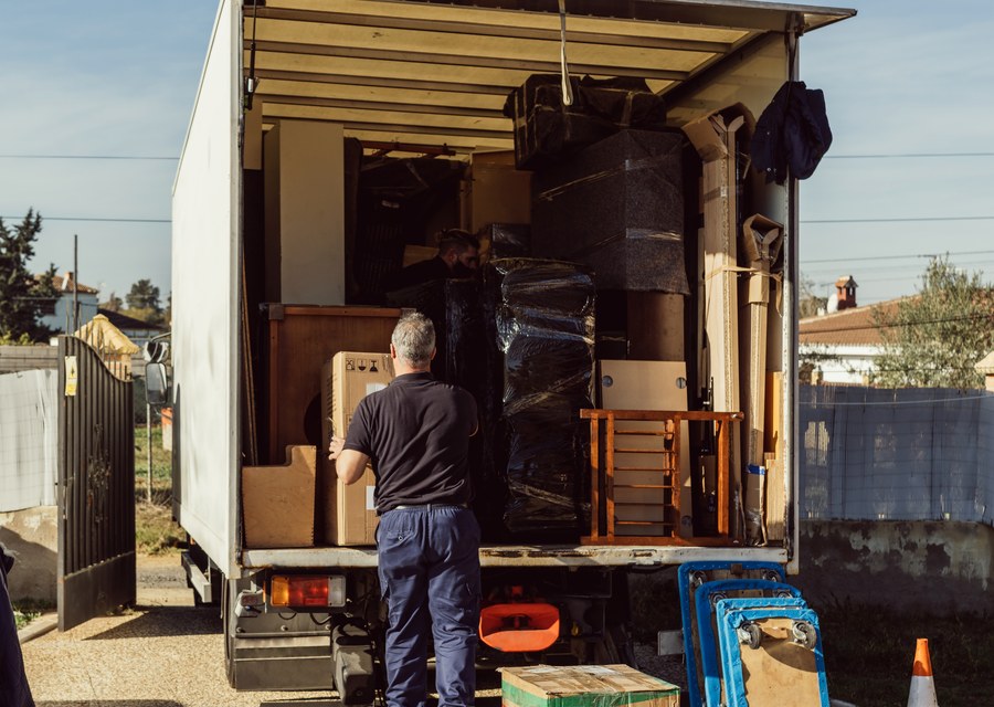 Packed moving truck ready for cross-country transport