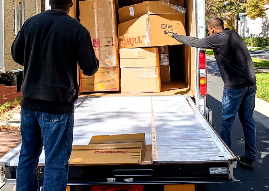 Packed moving truck ready for cross-country transport
