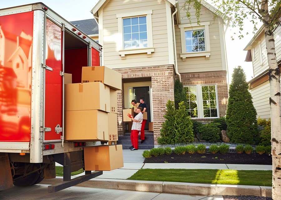Packed moving truck ready for cross-country transport