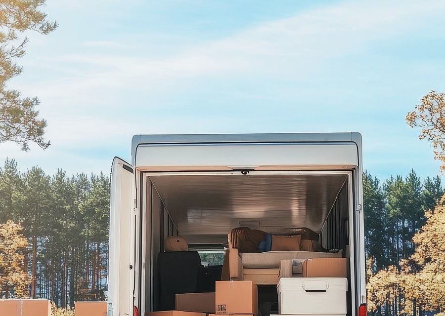 Packed moving truck ready for cross-country transport