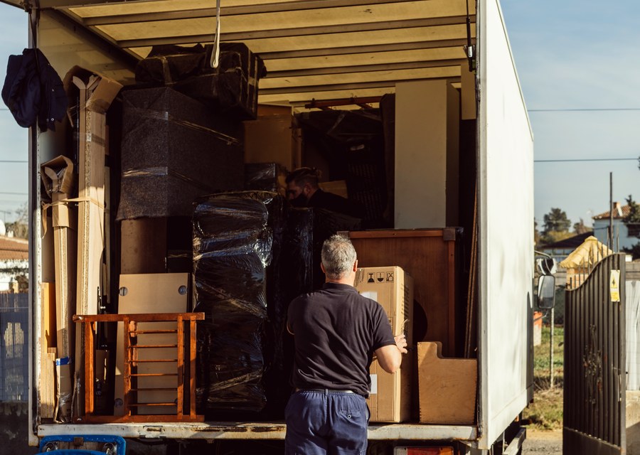 Packed moving truck ready for cross-country transport