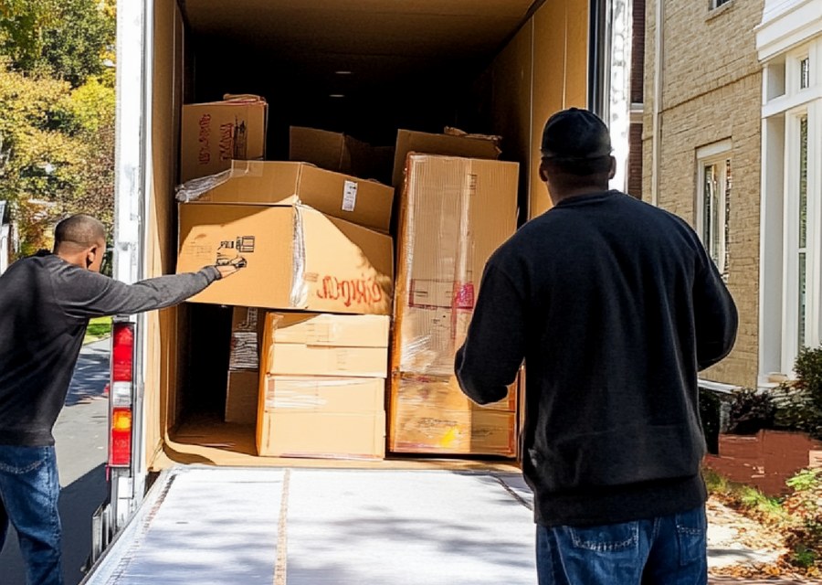 Packed moving truck ready for cross-country transport