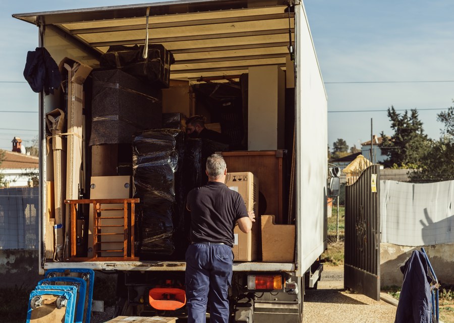 Packed moving truck ready for cross-country transport