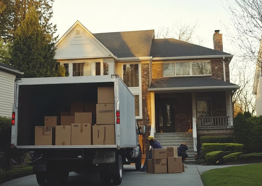 Packed moving truck ready for cross-country transport