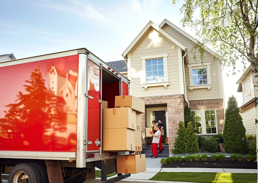 Packed moving truck ready for cross-country transport