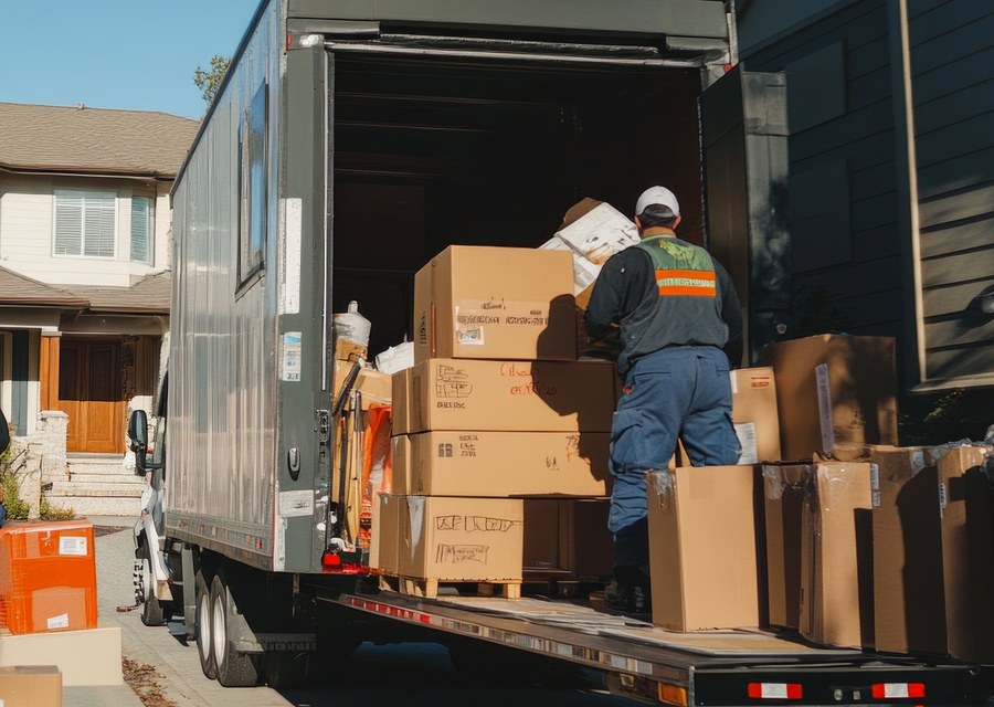 Packed moving truck ready for cross-country transport