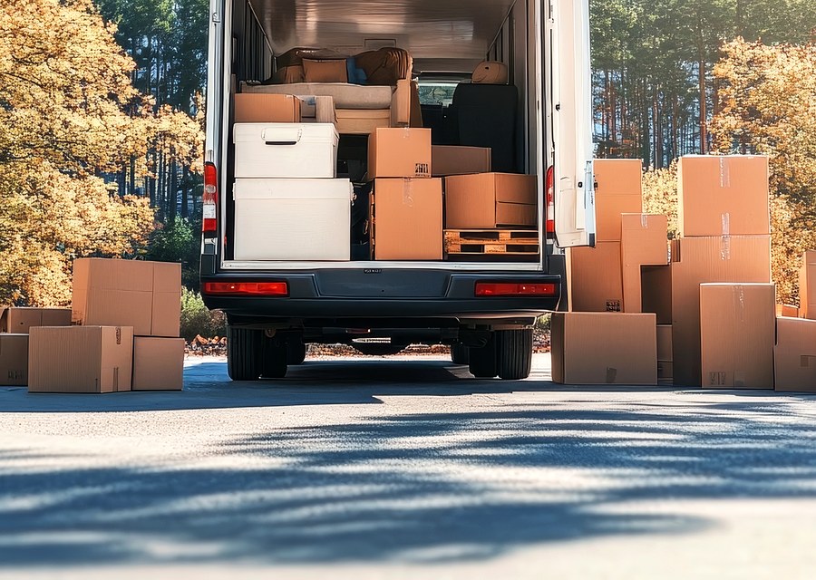 Packed moving truck ready for cross-country transport