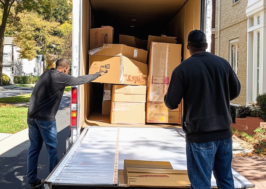 Packed moving truck ready for cross-country transport