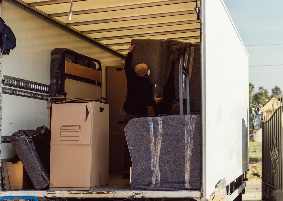 Packed moving truck ready for cross-country transport