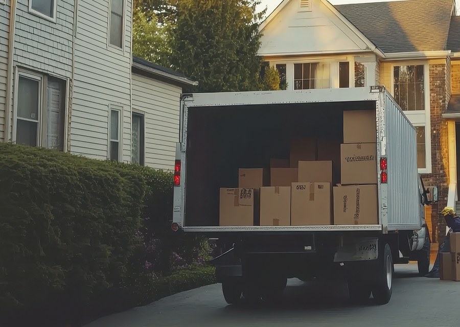 Packed moving truck ready for cross-country transport