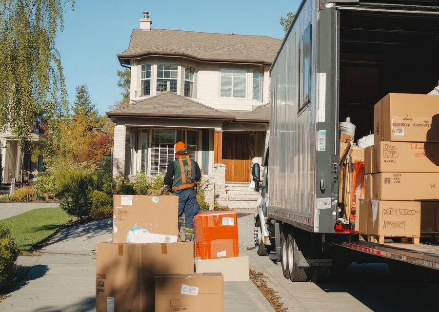 Packed moving truck ready for cross-country transport