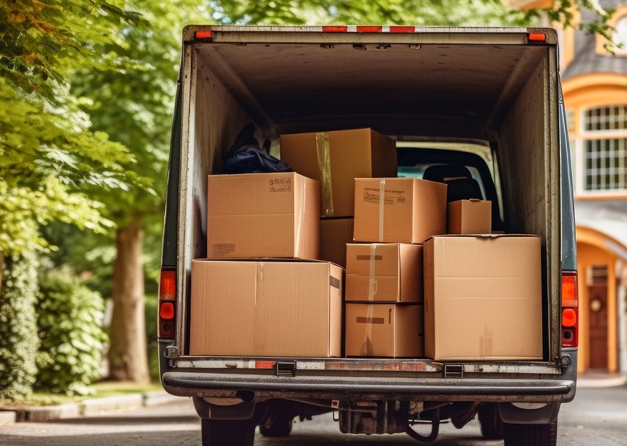 Packed moving truck ready for cross-country transport