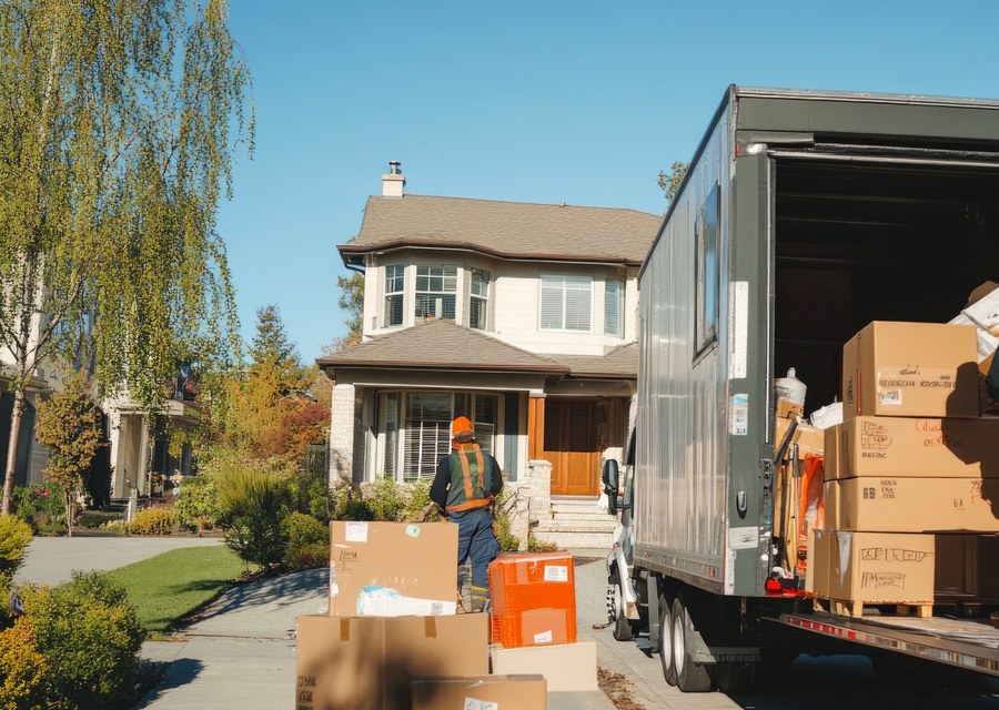 Packed moving truck ready for cross-country transport