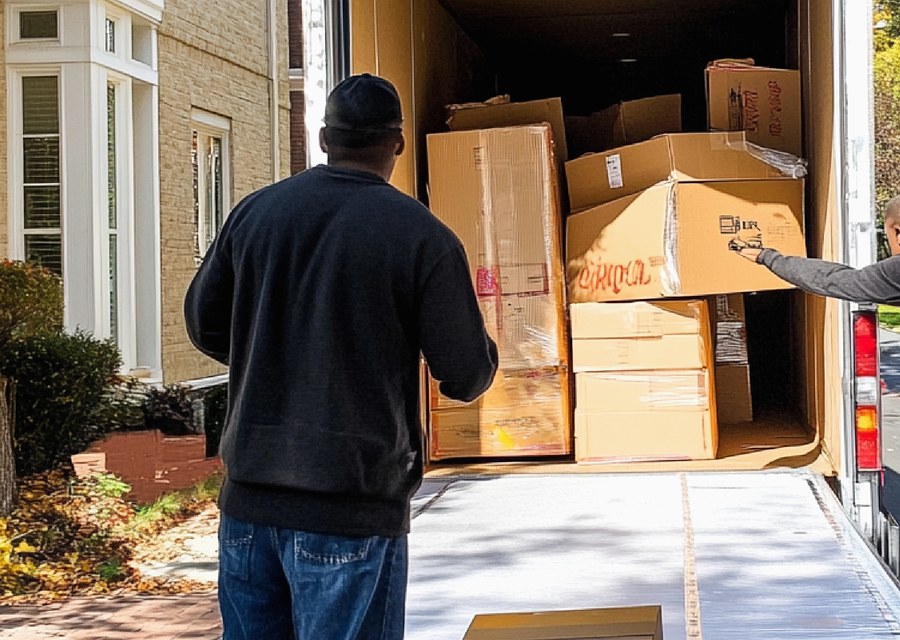 Packed moving truck ready for cross-country transport