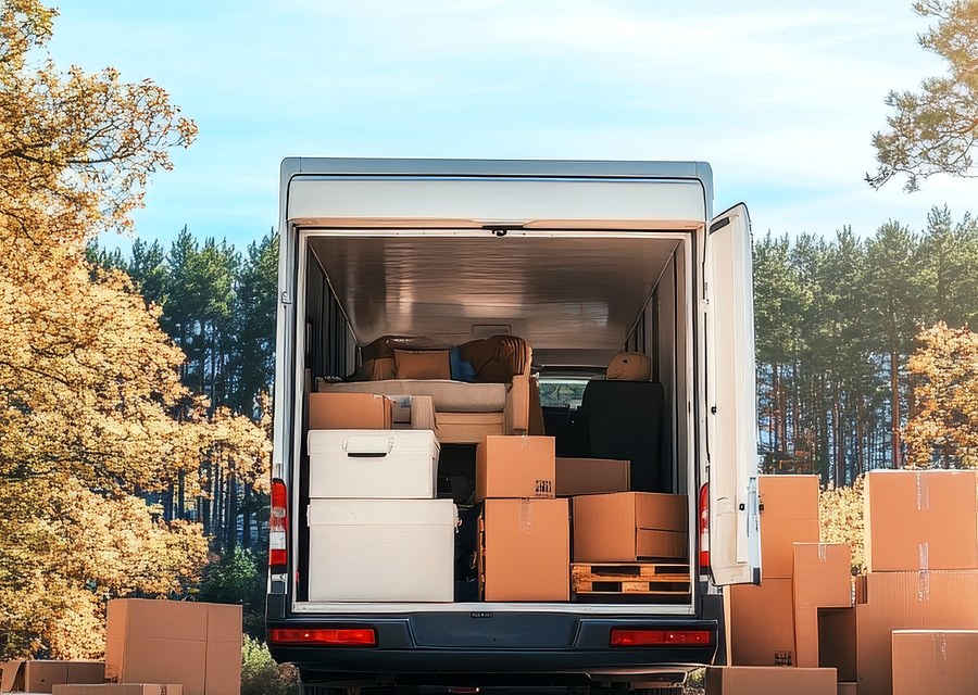 Packed moving truck ready for cross-country transport
