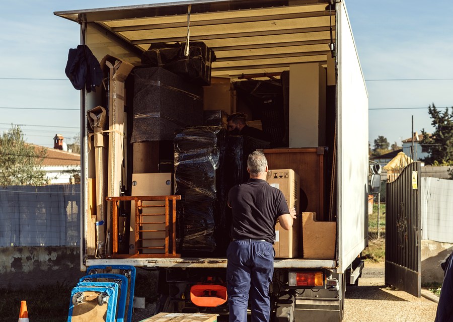 Packed moving truck ready for cross-country transport