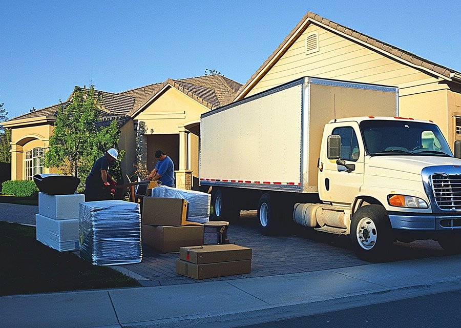 Packed moving truck ready for cross-country transport