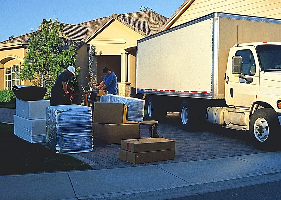 Packed moving truck ready for cross-country transport