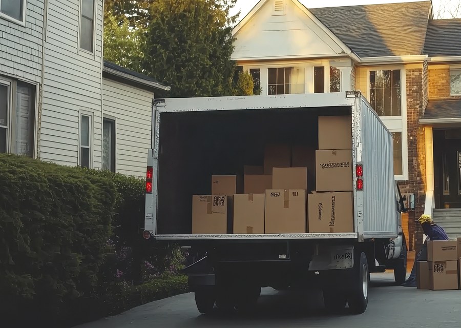 Packed moving truck ready for cross-country transport