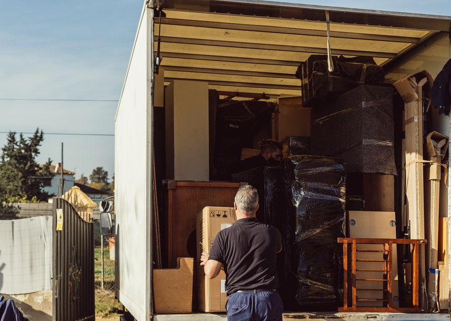 Packed moving truck ready for cross-country transport