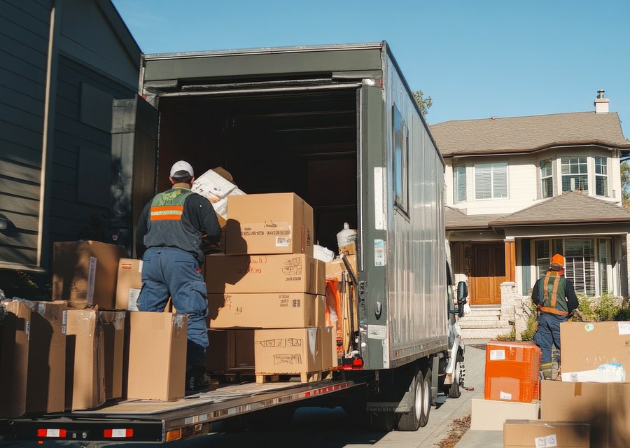 Packed moving truck ready for cross-country transport