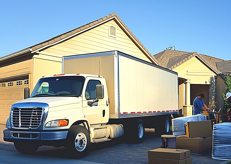 Packed moving truck ready for cross-country transport