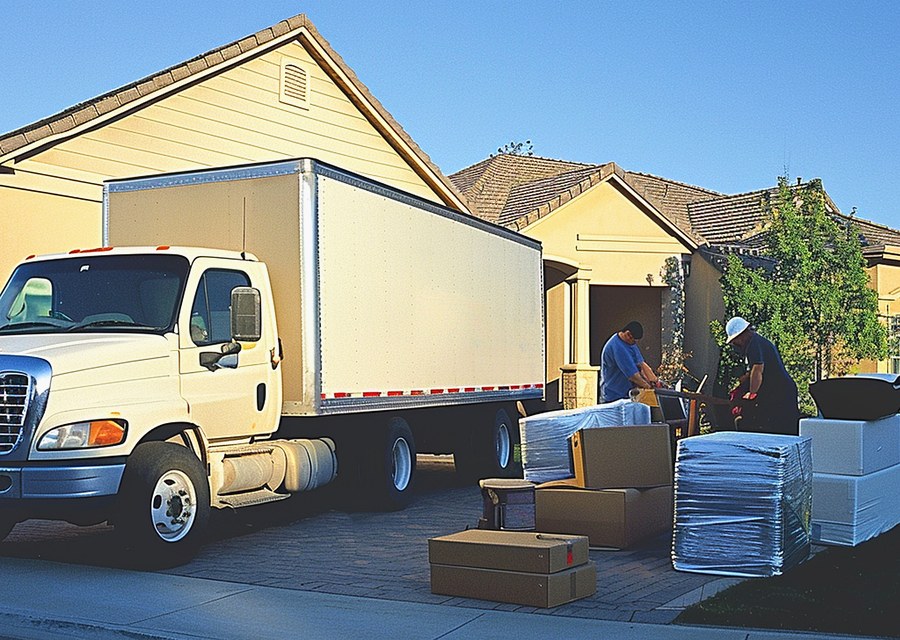 Packed moving truck ready for cross-country transport