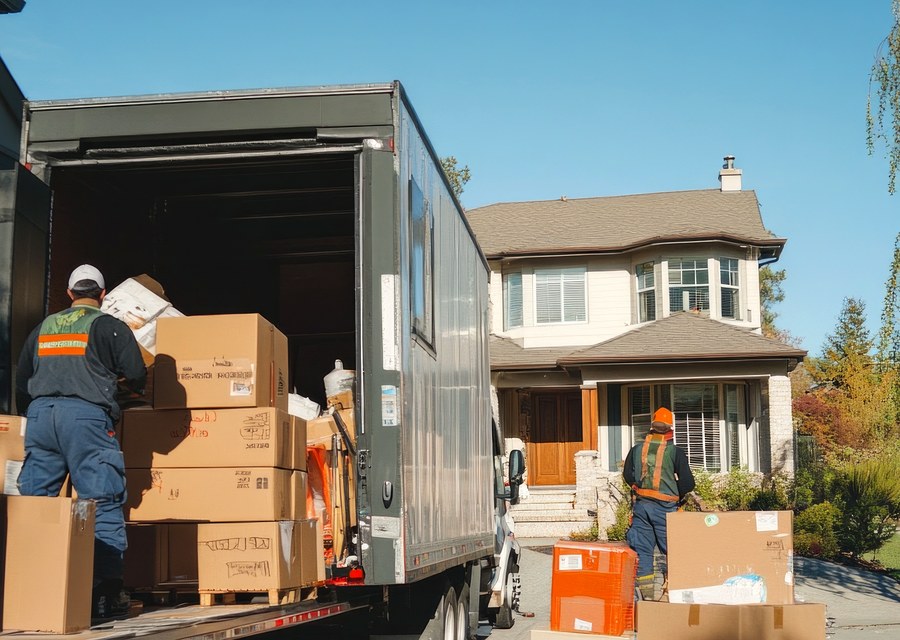 Packed moving truck ready for cross-country transport