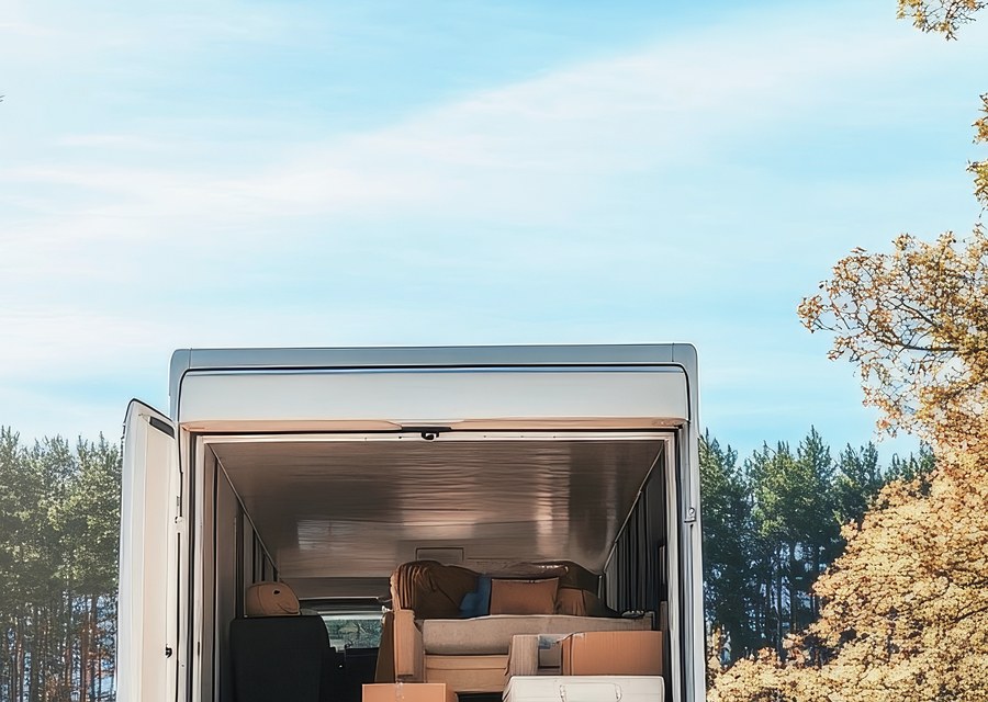 Packed moving truck ready for cross-country transport