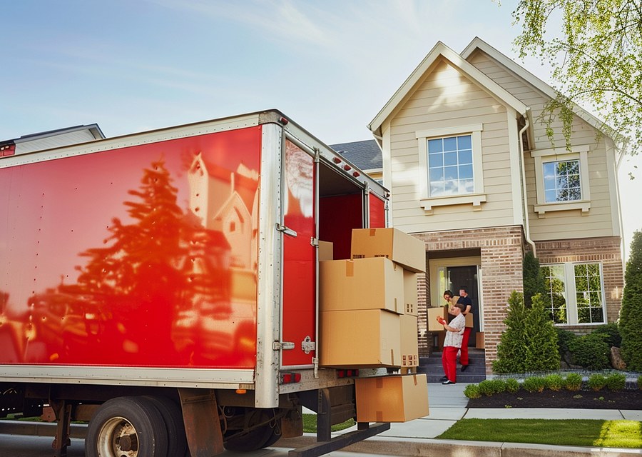 Packed moving truck ready for cross-country transport