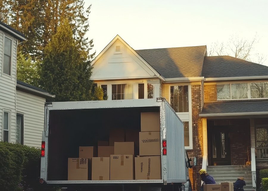 Packed moving truck ready for cross-country transport