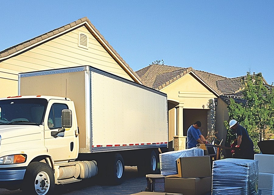 Packed moving truck ready for cross-country transport