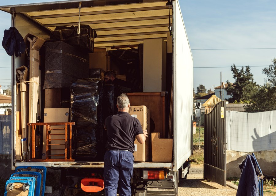 Packed moving truck ready for cross-country transport