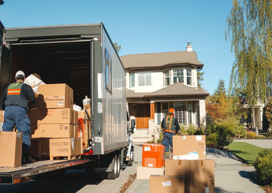 Packed moving truck ready for cross-country transport