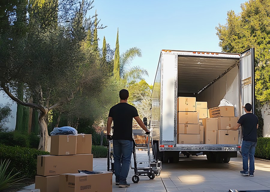 Packed moving truck ready for cross-country transport