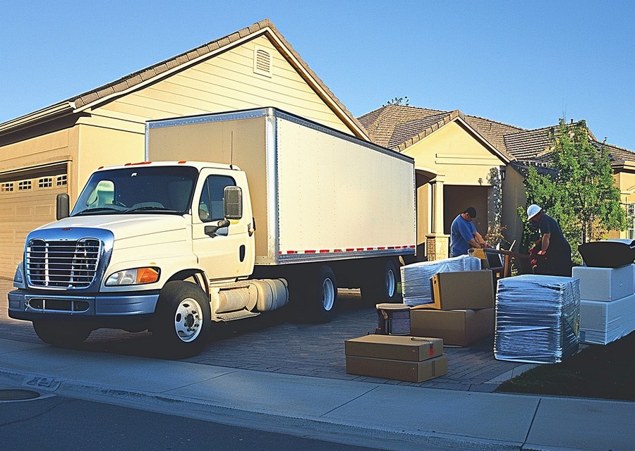 Packed moving truck ready for cross-country transport