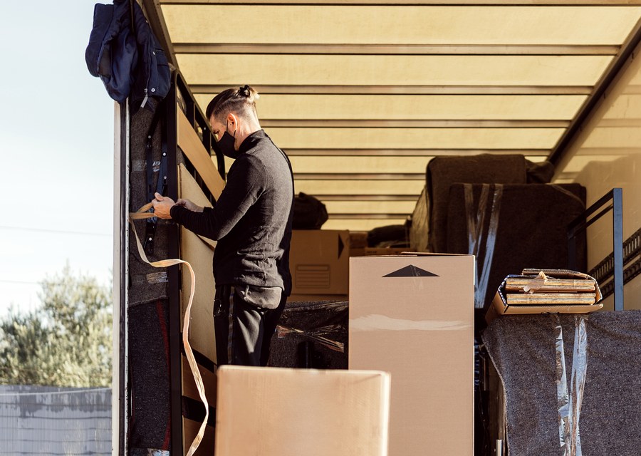 Packed moving truck ready for cross-country transport