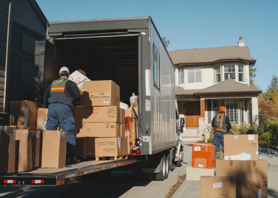 Packed moving truck ready for cross-country transport